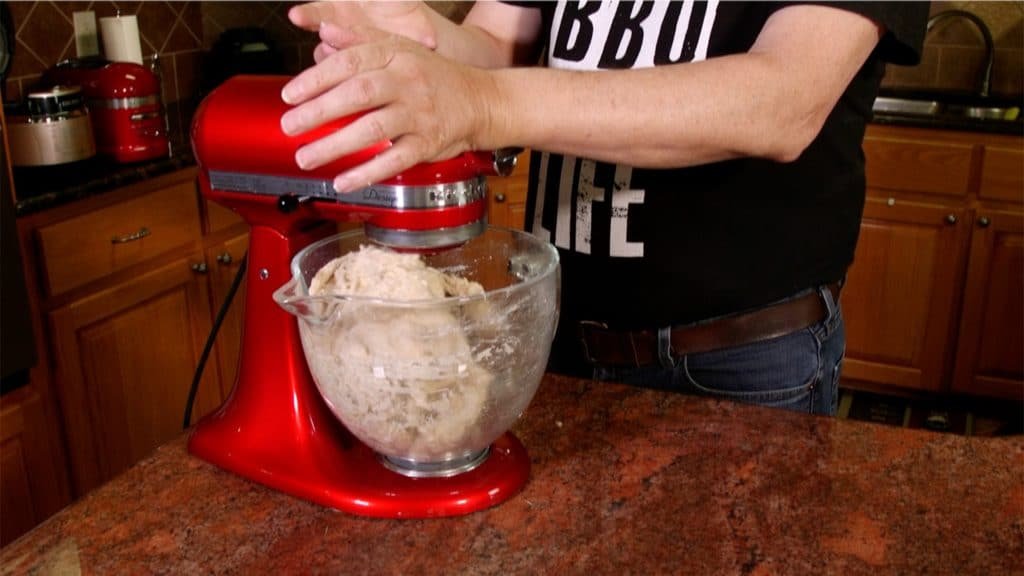 Gluten being mixed in a stand mixer