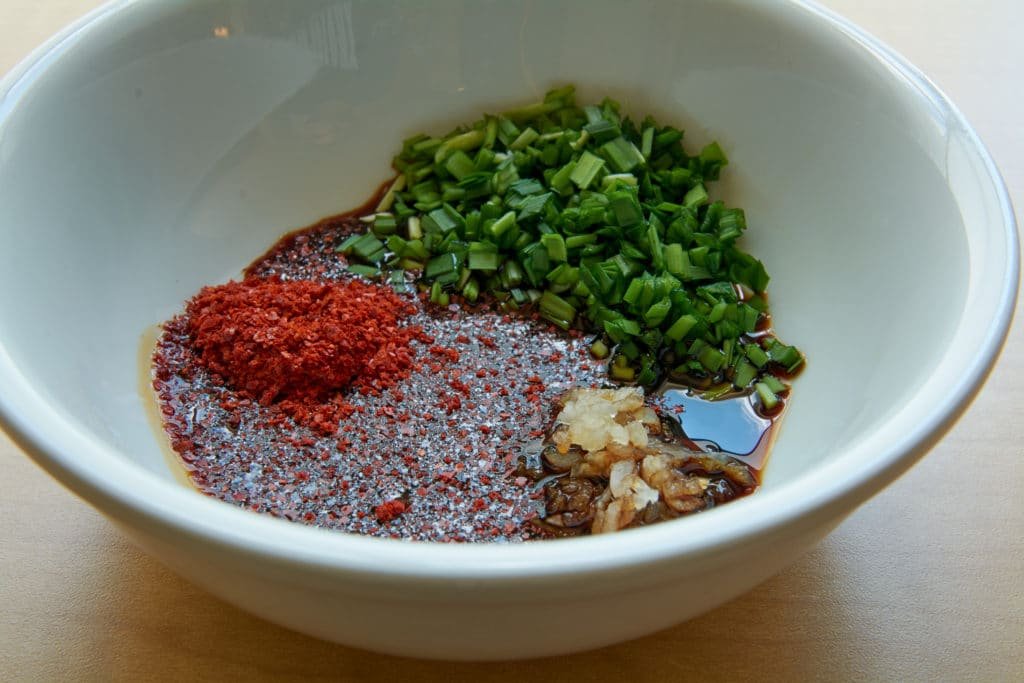 A bowl with the kimchi seasoning mix