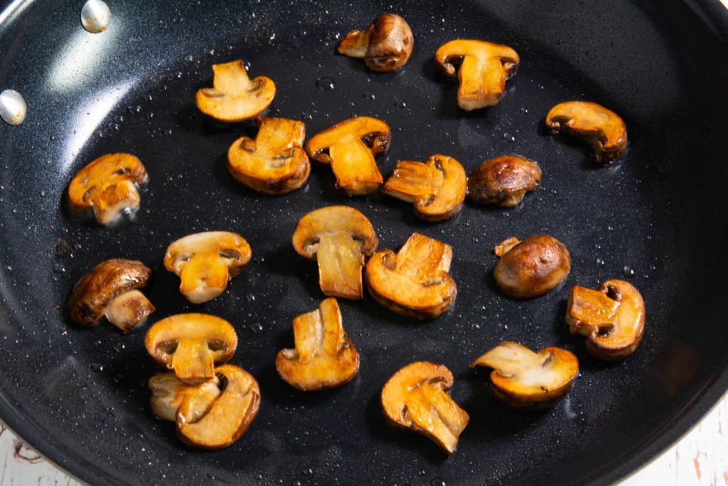 Cooked mushrooms in a pan