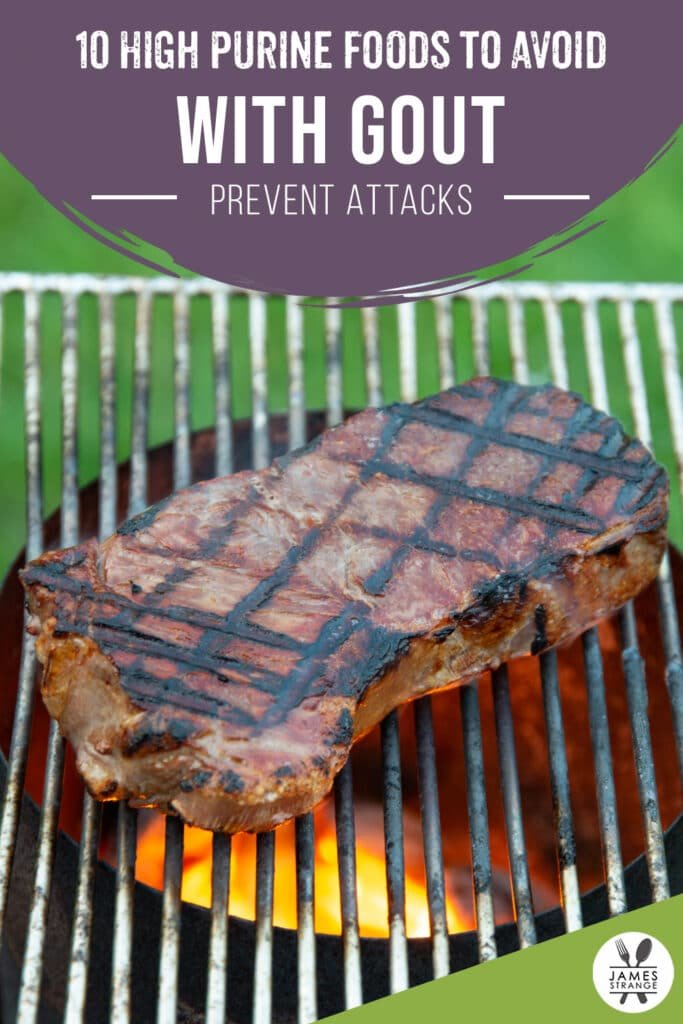 Steak cooking on a grill, this is a pin for Pinterest