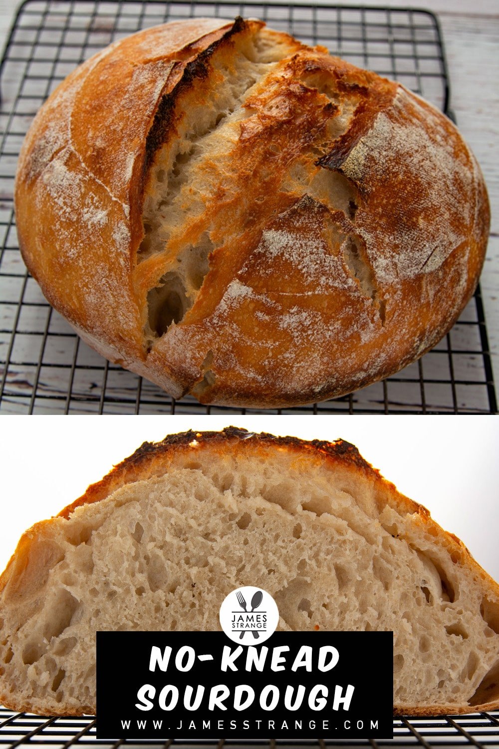 One whole loaf of bread and one cut in half. This is a pin for pinterest