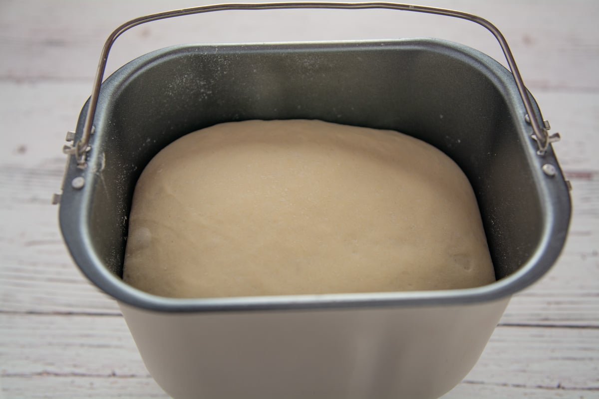 Dough in a pan after coming out of the bread machine