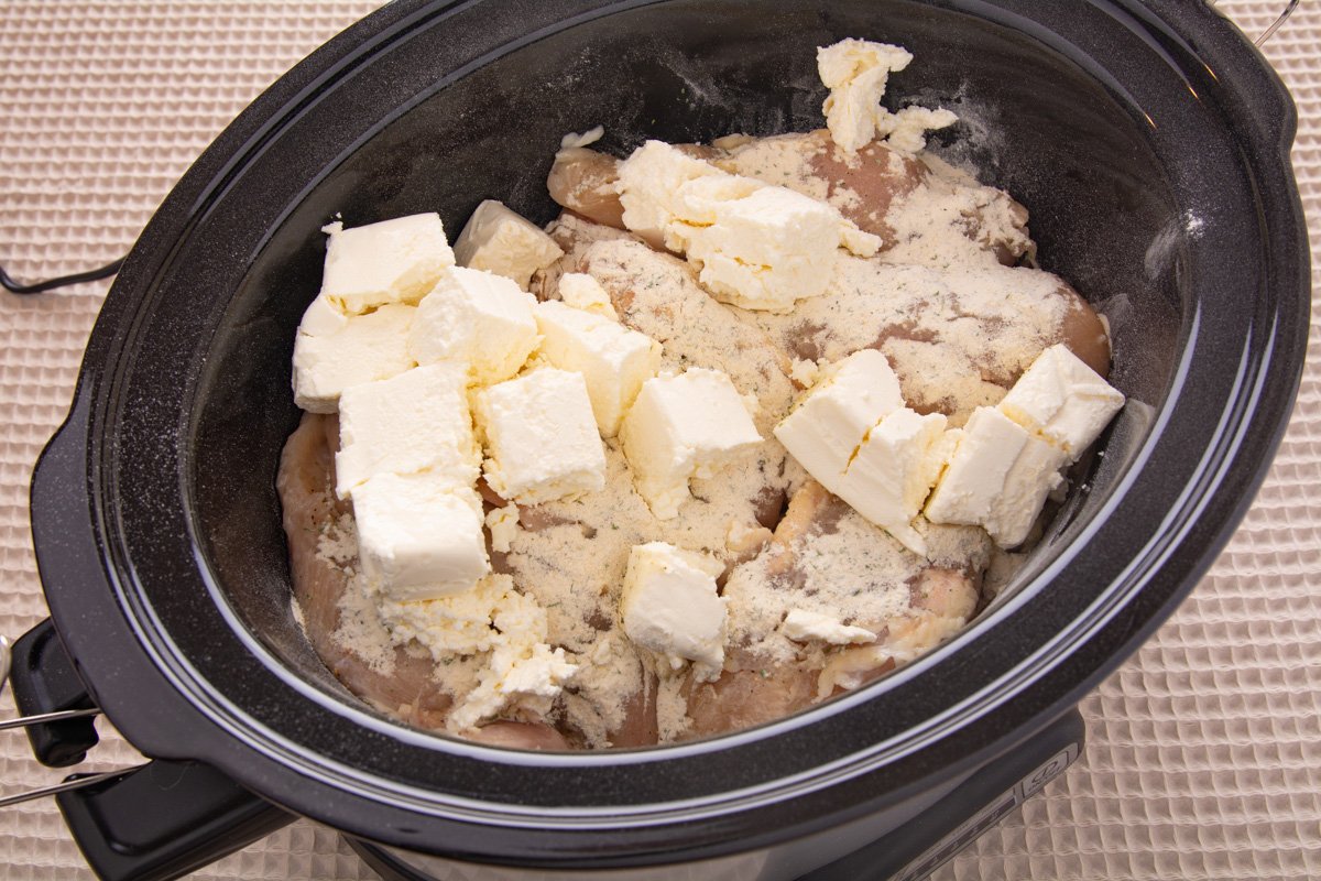 Ingredients in a crockpot ready to cook