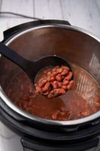 A ladle dipping red beans from the Instant Pot