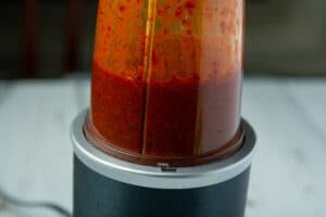 The chili peppers in a blender