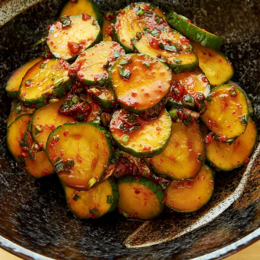 Cucumber kimchi in a bowl