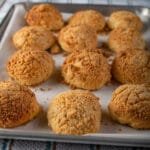 Finished Korean streusel bread on a baking tray