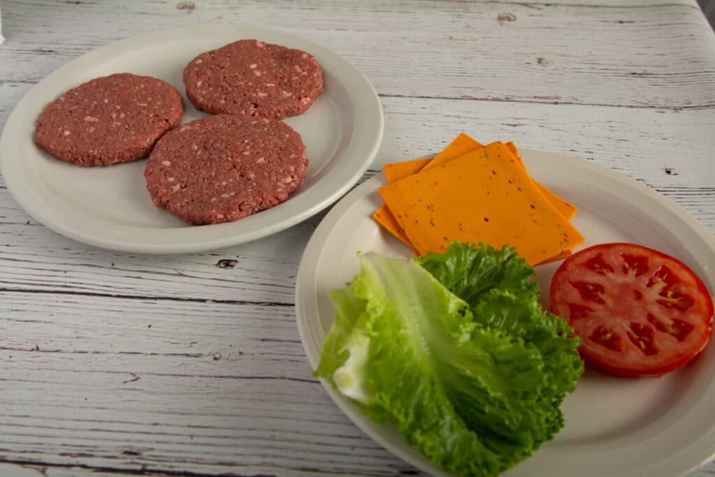 Burger ingredients on a table