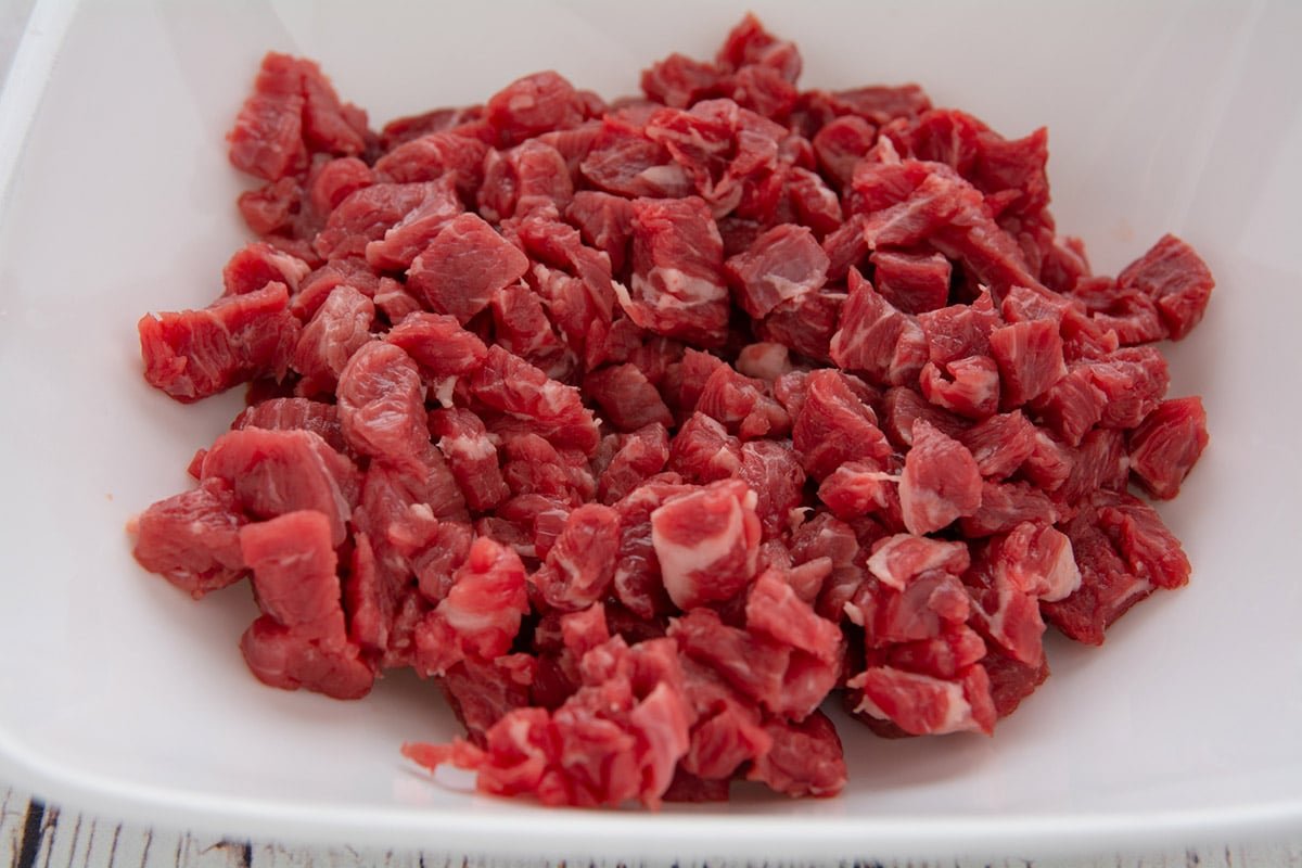 Chuck beef diced into small cubes