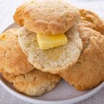 Buttered biscuits on a plate