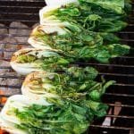 Cooked bok choi on a grill