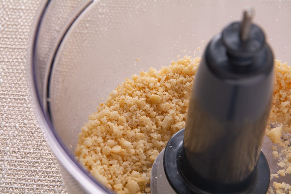 Chopped nuts in a food processor