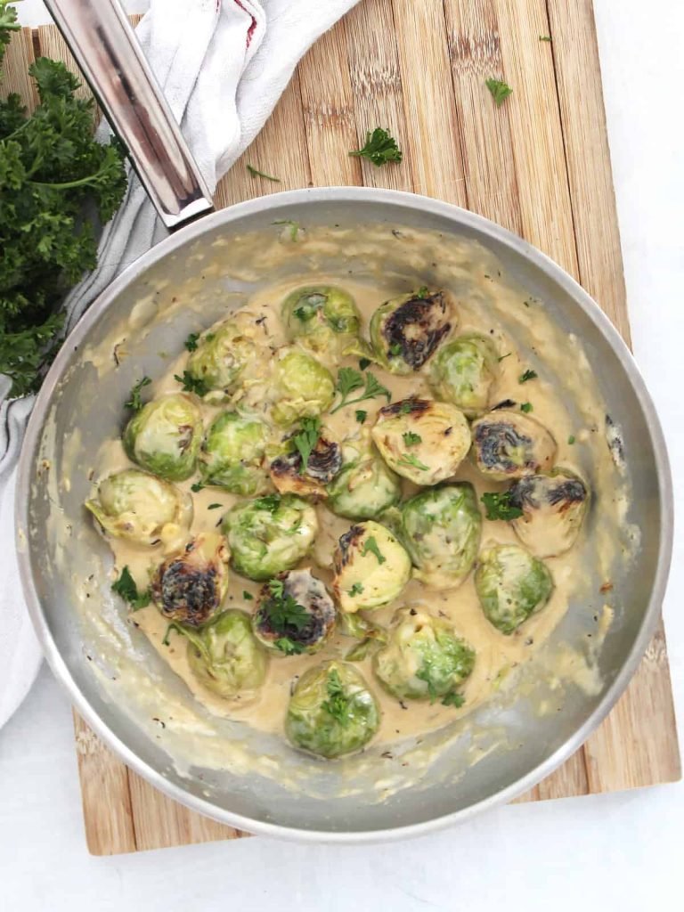 Cooked sprouts in a pan