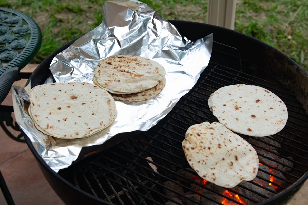 Tortillas cooking on the grill