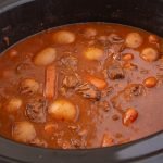 A crockpot full of beef stew.