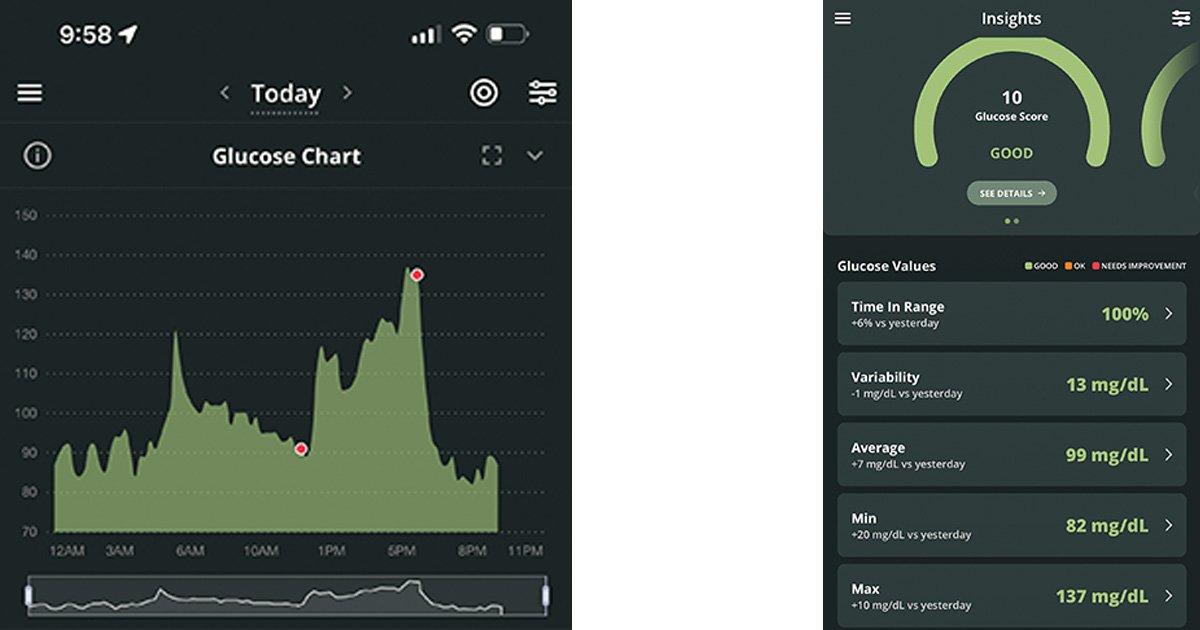 graph showing glucose levels throughout day two.