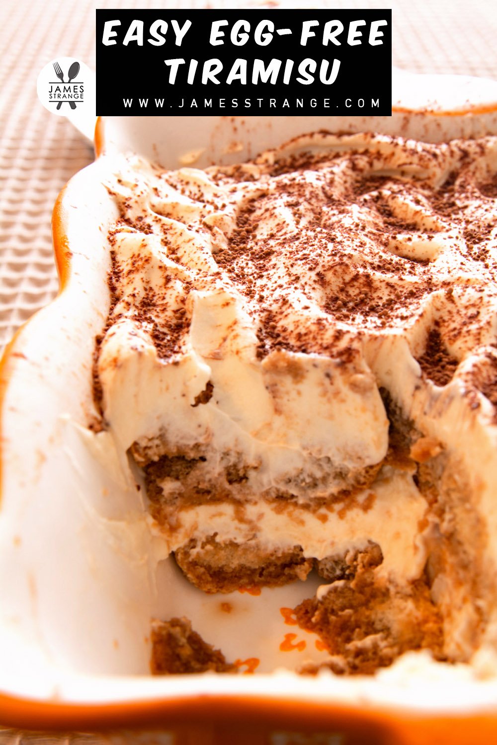 Closeup of finished Tiramisu, this is a pin for Pinterest