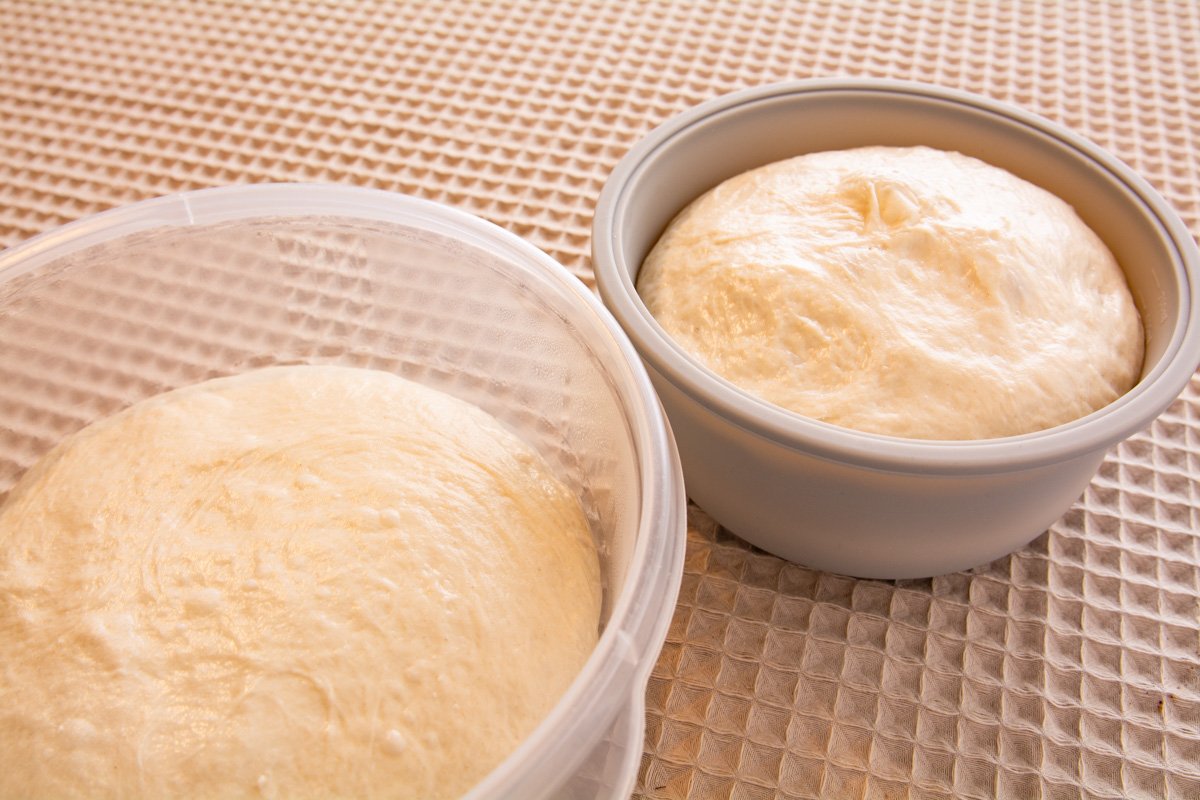 2 bowls of dough after proofing